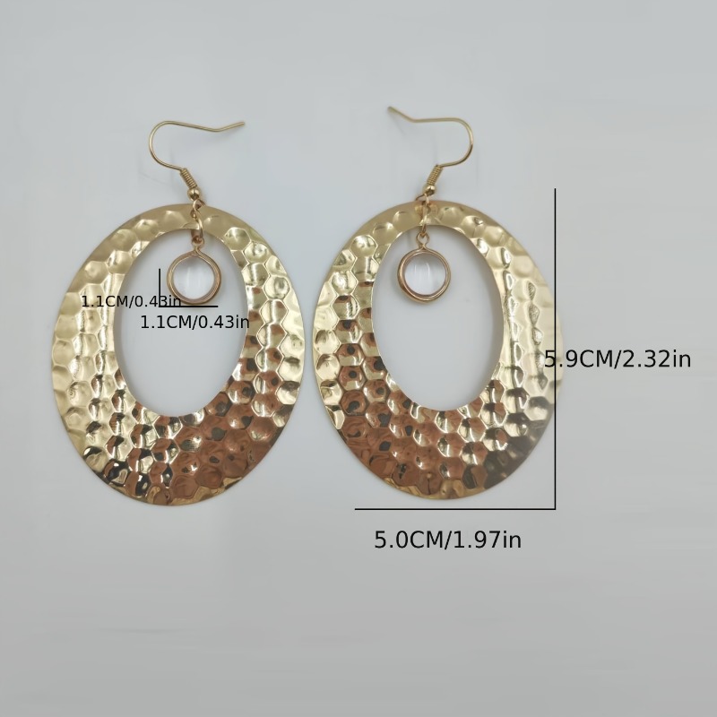 2pcs Bohemian Large Hammered Openwork Hoop Earrings, Retro Style